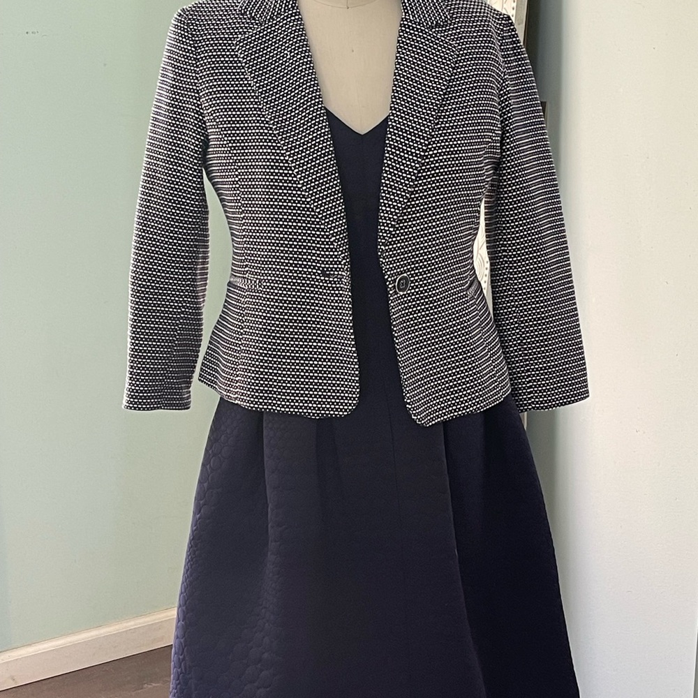 Cynthia Rowley Navy and White Blazer with Notched Lapel - Picture 4 of 7
